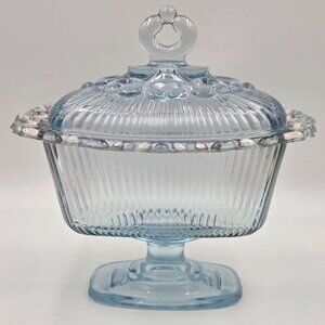 Indiana Glass Lace Edge Loop-Style Finial Handle Footed Candy Dish